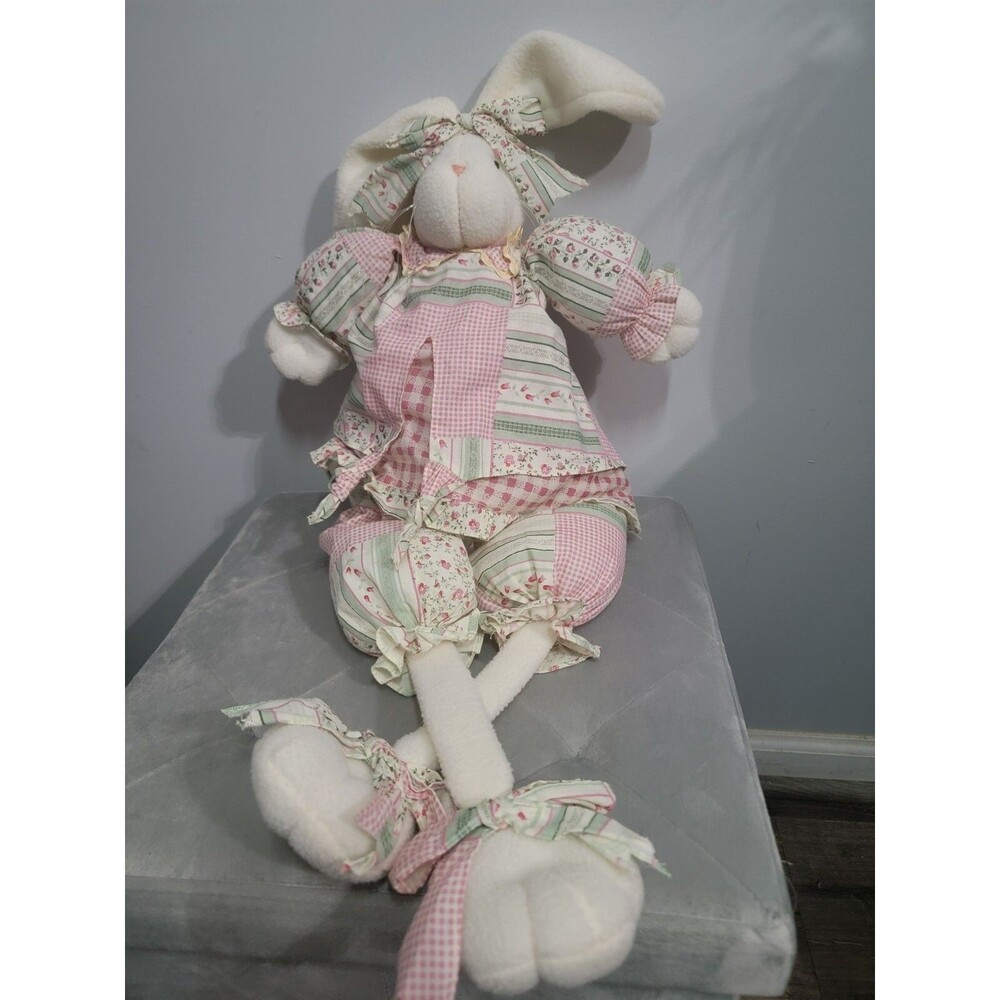 Vintage Stuffed Rabbit with Pinck‎ and Green Dress, 33 1/2" Tall